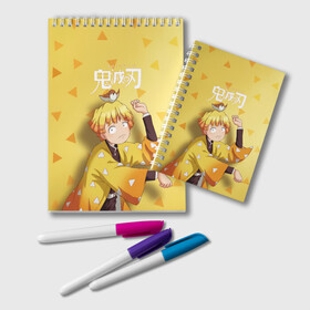Блокнот с принтом Zenitsu Agatsuma Kimetsu no Yaiba в городе Новоалтайск, 100% бумага | 48 листов, плотность листов — 60 г/м2, плотность картонной обложки — 250 г/м2. Листы скреплены удобной пружинной спиралью. Цвет линий — светло-серый
 | Тематика изображения на принте: demon slayer | kamado | kimetsu no yaiba | nezuko | tanjiro | аниме | гию томиока | зеницу агацума | иноске хашибира | камадо | клинок | корзинная девочка | манга | музан кибуцуджи | незуко | рассекающий демонов | танджиро