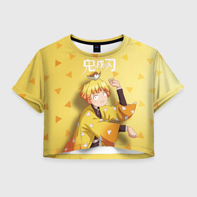 Женская футболка Crop-top 3D с принтом Zenitsu Agatsuma Kimetsu no Yaiba в городе Новоалтайск, 100% полиэстер | круглая горловина, длина футболки до линии талии, рукава с отворотами | demon slayer | kamado | kimetsu no yaiba | nezuko | tanjiro | аниме | гию томиока | зеницу агацума | иноске хашибира | камадо | клинок | корзинная девочка | манга | музан кибуцуджи | незуко | рассекающий демонов | танджиро