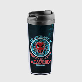 Термокружка-непроливайка с принтом Demon Slayer ACADEMY в городе Новоалтайск, внутренняя часть — пищевой пластик, наружная часть — прозрачный пластик, между ними — полиграфическая вставка с рисунком | объем — 350 мл, герметичная крышка | Тематика изображения на принте: demon slayer | kamado | kimetsu no yaiba | nezuko | tanjiro | аниме | гию томиока | зеницу агацума | иноске хашибира | камадо | клинок | корзинная девочка | манга | музан кибуцуджи | незуко | рассекающий демонов | танджиро