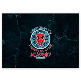 Поздравительная открытка с принтом Demon Slayer ACADEMY в городе Новоалтайск, 100% бумага | плотность бумаги 280 г/м2, матовая, на обратной стороне линовка и место для марки
 | Тематика изображения на принте: demon slayer | kamado | kimetsu no yaiba | nezuko | tanjiro | аниме | гию томиока | зеницу агацума | иноске хашибира | камадо | клинок | корзинная девочка | манга | музан кибуцуджи | незуко | рассекающий демонов | танджиро