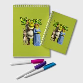 Блокнот с принтом Шрек Shrek в городе Новоалтайск, 100% бумага | 48 листов, плотность листов — 60 г/м2, плотность картонной обложки — 250 г/м2. Листы скреплены удобной пружинной спиралью. Цвет линий — светло-серый
 | Тематика изображения на принте: cartoon | fiona | shrek | болото | детям | комедия | кот в сапогах | мультик | огр | осел | персонажи мультфильмов | тролль | фиона | шрек
