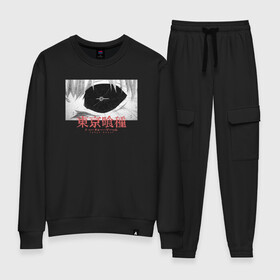 Женский костюм хлопок с принтом Tokyo Ghoul Токийский Гуль Кен в городе Новоалтайск, 100% хлопок | на свитшоте круглая горловина, мягкая резинка по низу. Брюки заужены к низу, на них два вида карманов: два 