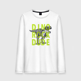 Мужской лонгслив хлопок с принтом DINO ROCK DUDE в городе Новоалтайск, 100% хлопок |  | dino | games | roar | rock | rock star | t rex | дино | динозавр | динозавры | рок | рокер