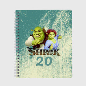 Тетрадь с принтом Shrek в городе Новоалтайск, 100% бумага | 48 листов, плотность листов — 60 г/м2, плотность картонной обложки — 250 г/м2. Листы скреплены сбоку удобной пружинной спиралью. Уголки страниц и обложки скругленные. Цвет линий — светло-серый
 | Тематика изображения на принте: dreamworks | shrek | арт | лого | мультфильм | постер | шрек