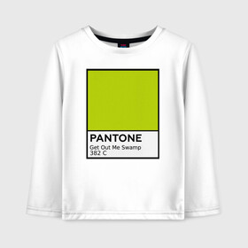 Детский лонгслив хлопок с принтом Pantone Shrek в городе Новоалтайск, 100% хлопок | круглый вырез горловины, полуприлегающий силуэт, длина до линии бедер | Тематика изображения на принте: cartoon | fiona | shrek | болото | детям | комедия | кот в сапогах | мультик | огр | осел | персонажи мультфильмов | тролль | фиона | шрек