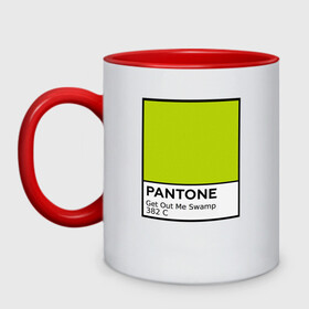 Кружка двухцветная с принтом Pantone Shrek в городе Новоалтайск, керамика | объем — 330 мл, диаметр — 80 мм. Цветная ручка и кайма сверху, в некоторых цветах — вся внутренняя часть | cartoon | fiona | shrek | болото | детям | комедия | кот в сапогах | мультик | огр | осел | персонажи мультфильмов | тролль | фиона | шрек