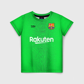 Детская футболка 3D с принтом FC Barcelona | Goalkeeper 2021/22 в городе Новоалтайск, 100% гипоаллергенный полиэфир | прямой крой, круглый вырез горловины, длина до линии бедер, чуть спущенное плечо, ткань немного тянется | 0x000000123 | barca | barcelona | elclasico | la liga | messi | pre match | барса | барселона | классико | месси