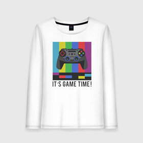 Женский лонгслив хлопок с принтом ITS GAME TIME! ВРЕМЯ ИГРАТЬ в городе Новоалтайск, 100% хлопок |  | game | gamer | играть | игрок | игроку | игрушка | игры | консоль | приставка