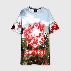 Детское платье 3D с принтом SAMURAI CYBERPUNK в городе Новоалтайск, 100% полиэстер | прямой силуэт, чуть расширенный к низу. Круглая горловина, на рукавах — воланы | 2077 | cd projekt red | cyberpunk | cyberpunk 2077 | game | samurai | арт | будущее | видеоигра | игра | киберпанк | киберпанк 2077 | киборг | киборги