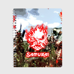 Тетрадь с принтом SAMURAI CYBERPUNK в городе Новоалтайск, 100% бумага | 48 листов, плотность листов — 60 г/м2, плотность картонной обложки — 250 г/м2. Листы скреплены сбоку удобной пружинной спиралью. Уголки страниц и обложки скругленные. Цвет линий — светло-серый
 | 2077 | cd projekt red | cyberpunk | cyberpunk 2077 | game | samurai | арт | будущее | видеоигра | игра | киберпанк | киберпанк 2077 | киборг | киборги