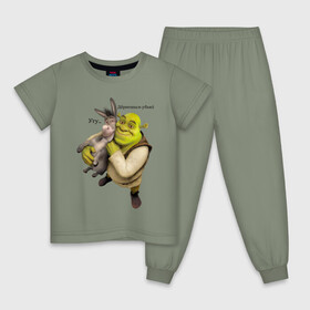 Детская пижама хлопок с принтом Shrek-Donkey в городе Новоалтайск, 100% хлопок |  брюки и футболка прямого кроя, без карманов, на брюках мягкая резинка на поясе и по низу штанин
 | Тематика изображения на принте: dreamworks | shrek | арт | лого | мультфильм | постер | шрек