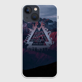 Чехол для iPhone 13 mini с принтом Валькнут в городе Новоалтайск,  |  | Тематика изображения на принте: valknut | братство | будь сильным | валькнут | за русь | коловрат | лес | люблю россию | оберег | пацанская цитата | помни свои корни | родина | руны | сварог | слава руси | славяне | славянин