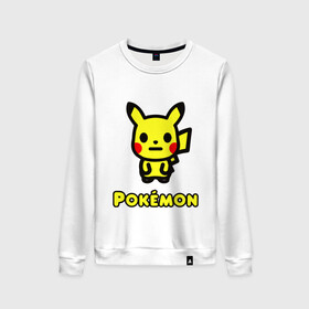 Женский свитшот хлопок с принтом POKEMON / ПОКЕМОН в городе Новоалтайск, 100% хлопок | прямой крой, круглый вырез, на манжетах и по низу широкая трикотажная резинка  | a bathing ape | bape | bape shark | bape sta | monkey | pikachu | pokemons | star | streetwear | бейп | горила | обезьянка | пикачу | покемоны. | стар | стритвеар | стритвир бренд | уличный стиль