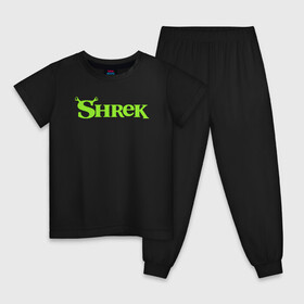 Детская пижама хлопок с принтом Shrek | Logo (Z) в городе Новоалтайск, 100% хлопок |  брюки и футболка прямого кроя, без карманов, на брюках мягкая резинка на поясе и по низу штанин
 | Тематика изображения на принте: dreamworks | logo | shrek | зелёный огр | мульт | мультфильм | приключения