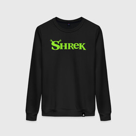 Женский свитшот хлопок с принтом Shrek | Logo (Z) в городе Новоалтайск, 100% хлопок | прямой крой, круглый вырез, на манжетах и по низу широкая трикотажная резинка  | dreamworks | logo | shrek | зелёный огр | мульт | мультфильм | приключения