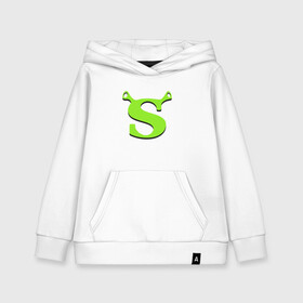 Детская толстовка хлопок с принтом Shrek Logo (+спина) (Z) в городе Новоалтайск, 100% хлопок | Круглый горловой вырез, эластичные манжеты, пояс, капюшен | dreamworks | shrek | зелёный огр | мульт | мультфильм | приключения