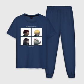 Мужская пижама хлопок с принтом Kimetsu no Yaiba Demon Days в городе Новоалтайск, 100% хлопок | брюки и футболка прямого кроя, без карманов, на брюках мягкая резинка на поясе и по низу штанин
 | demon slayer | kamado | kimetsu no yaiba | nezuko | tanjiro | аниме | гию томиока | зеницу агацума | иноске хашибира | камадо | клинок | корзинная девочка | манга | музан кибуцуджи | незуко | рассекающий демонов | танджиро