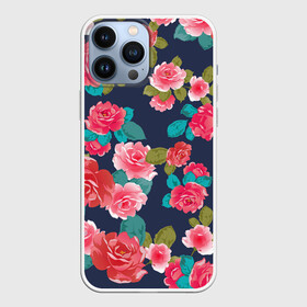 Чехол для iPhone 13 Pro Max с принтом Цветочный узор из красных роз в городе Новоалтайск,  |  | botanical | fantasy | floral | flower bouquet | garden | pattern | pink roses | red roses | ботаника | букет роз | бутоны | весна | красные розы | лепестки роз | лето | паттерн | реалистичные цветы | розовые розы | розы | садовая роза | флор