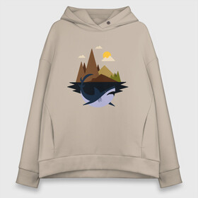 Женское худи Oversize хлопок с принтом Abstract Geometry Shark Island в городе Новоалтайск, френч-терри — 70% хлопок, 30% полиэстер. Мягкий теплый начес внутри —100% хлопок | боковые карманы, эластичные манжеты и нижняя кромка, капюшон на магнитной кнопке | art | fish | geometric print | minimal | minimalism | minimalist | mountains | абстрактный принт | абстрактный рисунок | абстракция | акула | акулий остров | акулы | арт | геометрический принт | геометрический рисунок | горы