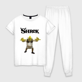 Женская пижама хлопок с принтом Shrek в городе Новоалтайск, 100% хлопок | брюки и футболка прямого кроя, без карманов, на брюках мягкая резинка на поясе и по низу штанин | shrek | аниме | мемы | мультфильм | персонажи | шрек