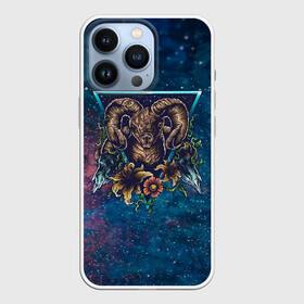 Чехол для iPhone 13 Pro с принтом Космос, баран и цветы в городе Новоалтайск,  |  | баран | гороскоп | космос | овен | овца | психоделика | цветы