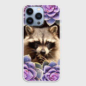 Чехол для iPhone 13 Pro с принтом Енот среди цветов в городе Новоалтайск,  |  | Тематика изображения на принте: енот | животное | зверь | полоскун | цветок | цветы