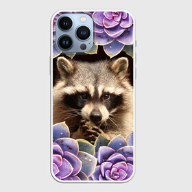 Чехол для iPhone 13 Pro Max с принтом Енот среди цветов в городе Новоалтайск,  |  | Тематика изображения на принте: енот | животное | зверь | полоскун | цветок | цветы