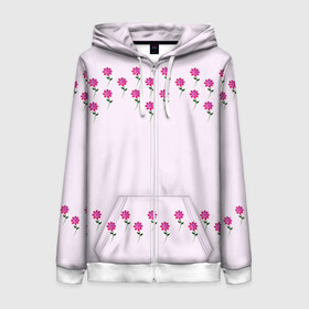 Женская толстовка 3D на молнии с принтом розовые цветы | pink flowers в городе Новоалтайск, 100% полиэстер | длина до линии бедра, манжеты и пояс оформлены мягкой тканевой резинкой, двухслойный капюшон со шнурком для регулировки, спереди молния, по бокам два кармана | flower | green | pink | зеленый | розовые | цветок | цветы