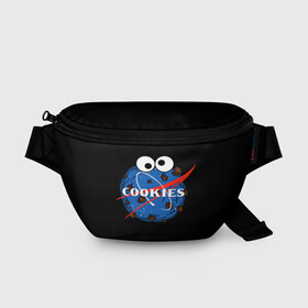 Поясная сумка 3D с принтом Cookies в городе Новоалтайск, 100% полиэстер | плотная ткань, ремень с регулируемой длиной, внутри несколько карманов для мелочей, основное отделение и карман с обратной стороны сумки застегиваются на молнию | cookies | nasa | астронавт | астрономия | глазки | земля | космос | наса | печенье | печеньки | планета | смайл | спутник