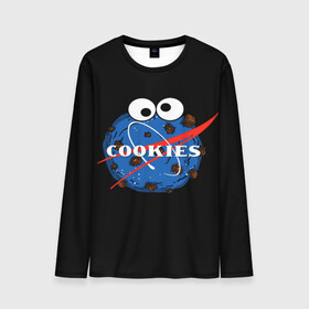 Мужской лонгслив 3D с принтом Cookies в городе Новоалтайск, 100% полиэстер | длинные рукава, круглый вырез горловины, полуприлегающий силуэт | cookies | nasa | астронавт | астрономия | глазки | земля | космос | наса | печенье | печеньки | планета | смайл | спутник