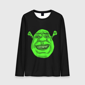 Мужской лонгслив 3D с принтом Shreks Face в городе Новоалтайск, 100% полиэстер | длинные рукава, круглый вырез горловины, полуприлегающий силуэт | donkey | fiona | gonna | is | life | love | me | once | roll | shrek | somebody | the | told | world | артур | в | гарольд | дракон | жизнь | кот | лорд | любовь | мем | мерлин | огр | осел | пиноккио | пряник | сапогах | фаркуад | фиона | чарм