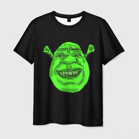 Мужская футболка 3D с принтом Shreks Face в городе Новоалтайск, 100% полиэфир | прямой крой, круглый вырез горловины, длина до линии бедер | donkey | fiona | gonna | is | life | love | me | once | roll | shrek | somebody | the | told | world | артур | в | гарольд | дракон | жизнь | кот | лорд | любовь | мем | мерлин | огр | осел | пиноккио | пряник | сапогах | фаркуад | фиона | чарм