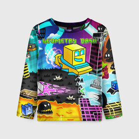 Детский лонгслив 3D с принтом Geometry Dash в городе Новоалтайск, 100% полиэстер | длинные рукава, круглый вырез горловины, полуприлегающий силуэт
 | 2dgame | dash | geometry | geometrydash | геометридаш
