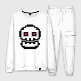 Мужской костюм хлопок с принтом Skull | Geometry Dash в городе Новоалтайск, 100% хлопок | на свитшоте круглая горловина, мягкая резинка по низу. Брюки заужены к низу, на них два вида карманов: два “обычных” по бокам и два объемных, с клапанами, расположенные ниже линии бедра. Брюки с мягкой трикотажной резинкой на поясе и по низу штанин. В поясе для дополнительного комфорта — широкие завязки | Тематика изображения на принте: 2d | dash | demon | demons | devil | game | games | geometry | pixel | pixels | skull | геометрия | демон | дьявол | игра | пикслели | платформер | череп