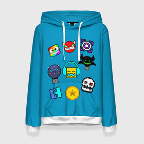 Женская толстовка 3D с принтом Geometry Dash Icons в городе Новоалтайск, 100% полиэстер  | двухслойный капюшон со шнурком для регулировки, мягкие манжеты на рукавах и по низу толстовки, спереди карман-кенгуру с мягким внутренним слоем. | 2d | dash | demon | demons | devil | game | games | geometry | pixel | pixels | skull | smile | геометрия | демон | дьявол | игра | пикслели | платформер | смайл | смайлик | улыбка | череп