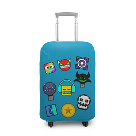 Чехол для чемодана 3D с принтом Geometry Dash Icons в городе Новоалтайск, 86% полиэфир, 14% спандекс | двустороннее нанесение принта, прорези для ручек и колес | 2d | dash | demon | demons | devil | game | games | geometry | pixel | pixels | skull | smile | геометрия | демон | дьявол | игра | пикслели | платформер | смайл | смайлик | улыбка | череп