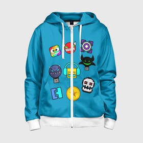 Детская толстовка 3D на молнии с принтом Geometry Dash Icons в городе Новоалтайск, 100% полиэстер |  манжеты и пояс оформлены широкой мягкой резинкой, двухслойный капюшон со шнурком для регулировки, спереди карманы и застежка-молния
 | 2d | dash | demon | demons | devil | game | games | geometry | pixel | pixels | skull | smile | геометрия | демон | дьявол | игра | пикслели | платформер | смайл | смайлик | улыбка | череп