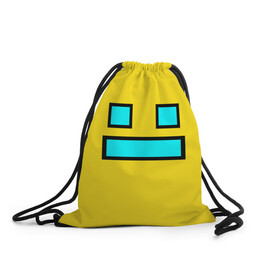Рюкзак-мешок 3D с принтом Geometry Dash Smile в городе Новоалтайск, 100% полиэстер | плотность ткани — 200 г/м2, размер — 35 х 45 см; лямки — толстые шнурки, застежка на шнуровке, без карманов и подкладки | 2d | dash | demon | demons | devil | game | games | geometry | pixel | pixels | skull | smile | геометрия | демон | дьявол | игра | пикслели | платформер | смайл | смайлик | улыбка | череп