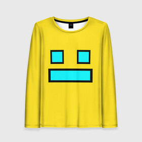 Женский лонгслив 3D с принтом Geometry Dash Smile в городе Новоалтайск, 100% полиэстер | длинные рукава, круглый вырез горловины, полуприлегающий силуэт | 2d | dash | demon | demons | devil | game | games | geometry | pixel | pixels | skull | smile | геометрия | демон | дьявол | игра | пикслели | платформер | смайл | смайлик | улыбка | череп