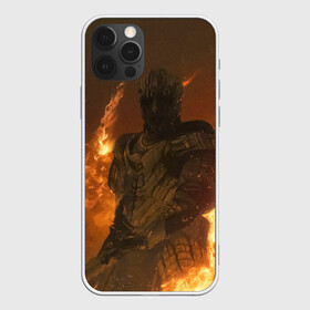 Чехол для iPhone 12 Pro MORTAL SHELL WARRIOR: в городе Новоалтайск, силикон | область печати: задняя сторона чехла, без боковых панелей | mortal | mortalshell | shell | меч | мортал | морталшэл | огонь | рыцарь