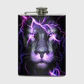 Фляга с принтом НЕОНОВЫЙ ЛЕВ  NEON LION в городе Новоалтайск, металлический корпус | емкость 0,22 л, размер 125 х 94 мм. Виниловая наклейка запечатывается полностью | lion | neon | голова | гроза | дикая кошка | животные | кот | кошка | лев | молния | неон | тигр | хищник