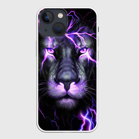 Чехол для iPhone 13 mini с принтом НЕОНОВЫЙ ЛЕВ  NEON LION в городе Новоалтайск,  |  | lion | neon | голова | гроза | дикая кошка | животные | кот | кошка | лев | молния | неон | тигр | хищник