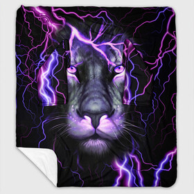 Плед с рукавами с принтом НЕОНОВЫЙ ЛЕВ  NEON LION в городе Новоалтайск, 100% полиэстер | Закругленные углы, все края обработаны. Ткань не мнется и не растягивается. Размер 170*145 | lion | neon | голова | гроза | дикая кошка | животные | кот | кошка | лев | молния | неон | тигр | хищник