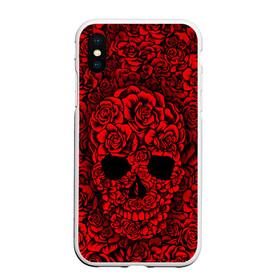 Чехол для iPhone XS Max матовый с принтом ЦВЕТОЧНЫЙ ЧЕРЕП в городе Новоалтайск, Силикон | Область печати: задняя сторона чехла, без боковых панелей | death | flowers | horror | metal | red | rose | roses | skull | арт | зомби | кости | красный | розы | скелет | цветы | череп | черный
