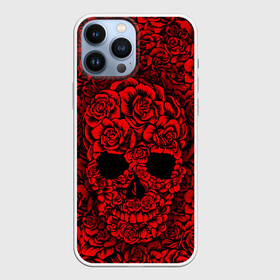 Чехол для iPhone 13 Pro Max с принтом ЦВЕТОЧНЫЙ ЧЕРЕП в городе Новоалтайск,  |  | Тематика изображения на принте: death | flowers | horror | metal | red | rose | roses | skull | арт | зомби | кости | красный | розы | скелет | цветы | череп | черный
