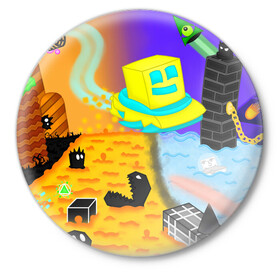 Значок с принтом Geometry Dash | RobTop (Z) в городе Новоалтайск,  металл | круглая форма, металлическая застежка в виде булавки | Тематика изображения на принте: 2d | arcade | game | geometry dash | meltdown | robtop | аркада | геометрический тире | раннер