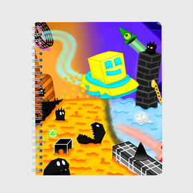 Тетрадь с принтом Geometry Dash | RobTop (Z) в городе Новоалтайск, 100% бумага | 48 листов, плотность листов — 60 г/м2, плотность картонной обложки — 250 г/м2. Листы скреплены сбоку удобной пружинной спиралью. Уголки страниц и обложки скругленные. Цвет линий — светло-серый
 | 2d | arcade | game | geometry dash | meltdown | robtop | аркада | геометрический тире | раннер
