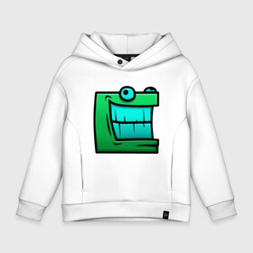 Детское худи Oversize хлопок с принтом Geometry Dash | Green cube (Z) в городе Новоалтайск, френч-терри — 70% хлопок, 30% полиэстер. Мягкий теплый начес внутри —100% хлопок | боковые карманы, эластичные манжеты и нижняя кромка, капюшон на магнитной кнопке | 2d | arcade | game | geometry dash | meltdown | robtop | аркада | геометрический тире | раннер