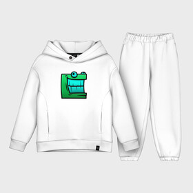 Детский костюм хлопок Oversize с принтом Geometry Dash | Green cube (Z) в городе Новоалтайск,  |  | Тематика изображения на принте: 2d | arcade | game | geometry dash | meltdown | robtop | аркада | геометрический тире | раннер