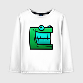 Детский лонгслив хлопок с принтом Geometry Dash | Green cube (Z) в городе Новоалтайск, 100% хлопок | круглый вырез горловины, полуприлегающий силуэт, длина до линии бедер | 2d | arcade | game | geometry dash | meltdown | robtop | аркада | геометрический тире | раннер